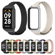 For Xiaomi Smart Band 8 Active / Redmi Band 2 Mijobs Metal Shell Nylon Breathable Watch Band(khaki Green Silver)