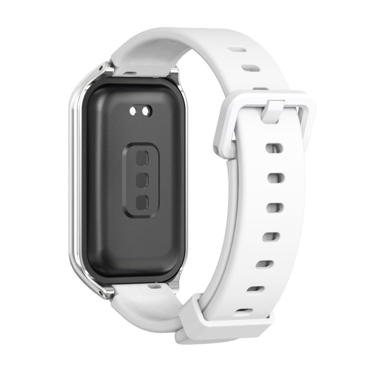 For Xiaomi Smart Band 8 Active / Redmi Band 2 Mijobs Metal Shell Silicone Watch Band(White Silver) - Watch Bands by MIJOBS | Online Shopping South Africa | PMC TechLife | Buy Now Pay Later Mobicred