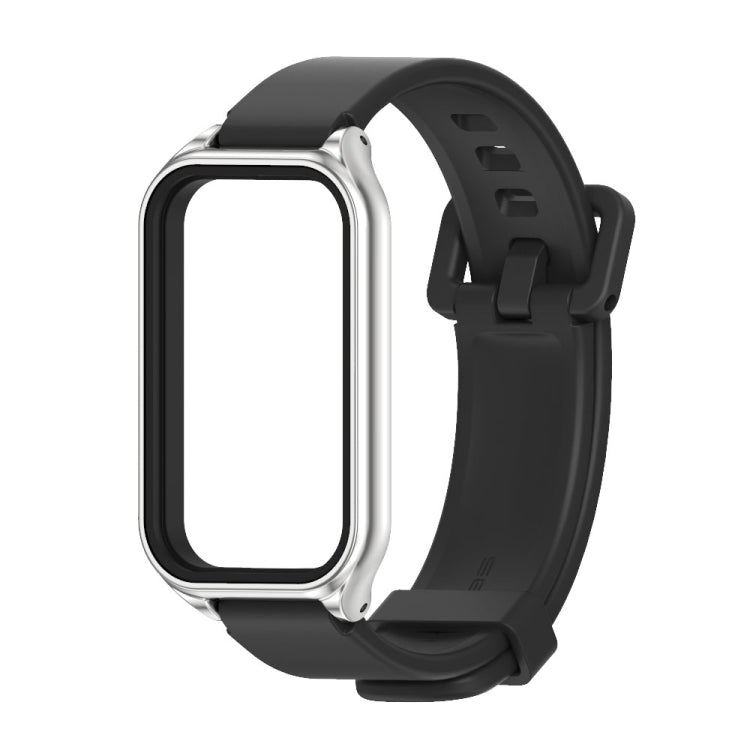For Xiaomi Smart Band 8 Active / Redmi Band 2 Mijobs Metal Shell Silicone Watch Band(Black Silver) - Watch Bands by MIJOBS | Online Shopping South Africa | PMC TechLife | Buy Now Pay Later Mobicred