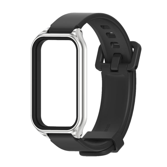 For Xiaomi Smart Band 8 Active / Redmi Band 2 Mijobs Metal Shell Silicone Watch Band(Black Silver)
