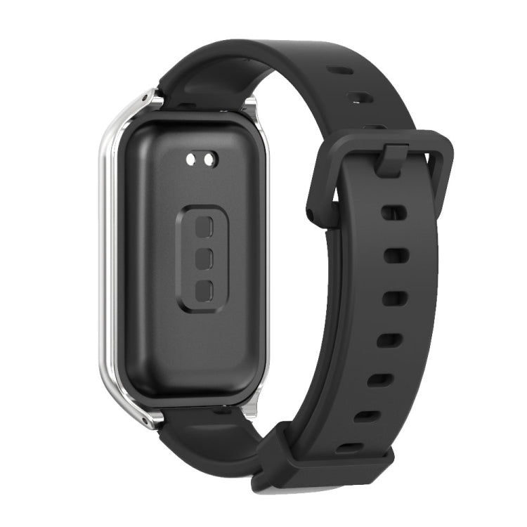 For Xiaomi Smart Band 8 Active / Redmi Band 2 Mijobs Metal Shell Silicone Watch Band(Black Silver)