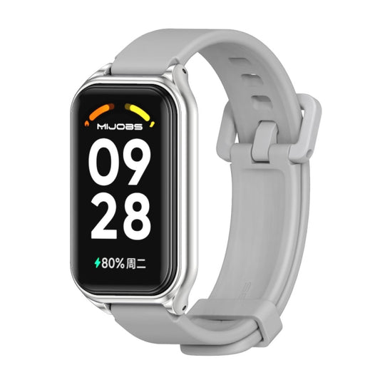For Xiaomi Smart Band 8 Active / Redmi Band 2 Mijobs Metal Shell Silicone Watch Band(Grey Silver) - Watch Bands by MIJOBS | Online Shopping South Africa | PMC Jewellery | Buy Now Pay Later Mobicred