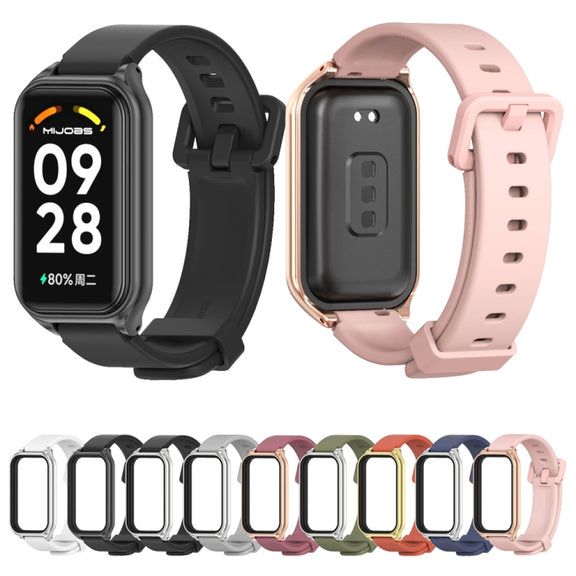 For Xiaomi Smart Band 8 Active / Redmi Band 2 Mijobs Metal Shell Silicone Watch Band(Black)