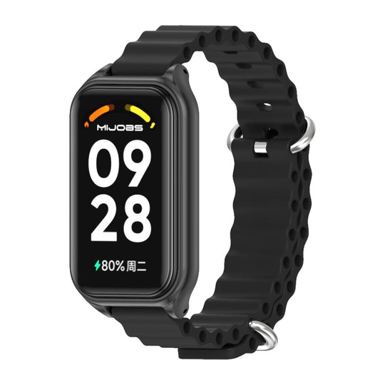 For Xiaomi Smart Band 8 Active / Redmi Band 2 Mijobs Metal Shell Ocean Silicone Watch Band(Black) - Watch Bands by MIJOBS | Online Shopping South Africa | PMC Jewellery | Buy Now Pay Later Mobicred