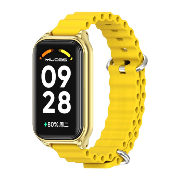 For Xiaomi Smart Band 8 Active / Redmi Band 2 Mijobs Metal Shell Ocean Silicone Watch Band(Yellow Gold)