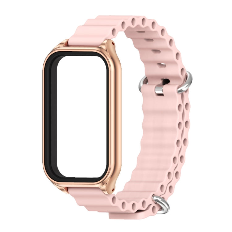 For Xiaomi Smart Band 8 Active / Redmi Band 2 Mijobs Metal Shell Ocean Silicone Watch Band(Pink Rose Gold)