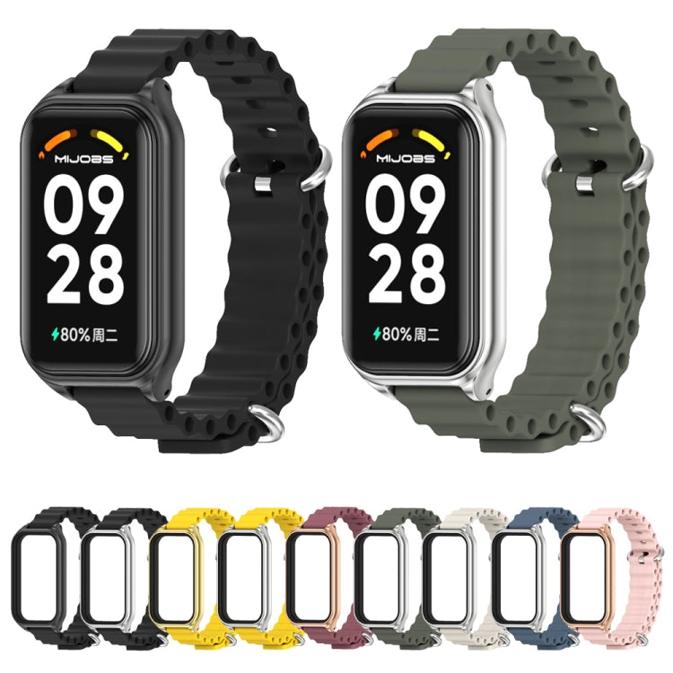 For Xiaomi Smart Band 8 Active / Redmi Band 2 Mijobs Metal Shell Ocean Silicone Watch Band(khaki Green Silver) - Watch Bands by MIJOBS | Online Shopping South Africa | PMC TechLife | Buy Now Pay Later Mobicred