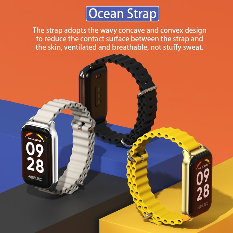 For Xiaomi Smart Band 8 Active / Redmi Band 2 Mijobs Metal Shell Ocean Silicone Watch Band(khaki Green Silver) - Watch Bands by MIJOBS | Online Shopping South Africa | PMC TechLife | Buy Now Pay Later Mobicred