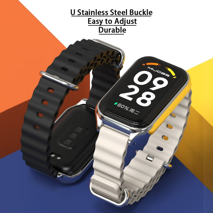 For Xiaomi Smart Band 8 Active / Redmi Band 2 Mijobs Metal Shell Ocean Silicone Watch Band(khaki Green Silver) - Watch Bands by MIJOBS | Online Shopping South Africa | PMC TechLife | Buy Now Pay Later Mobicred