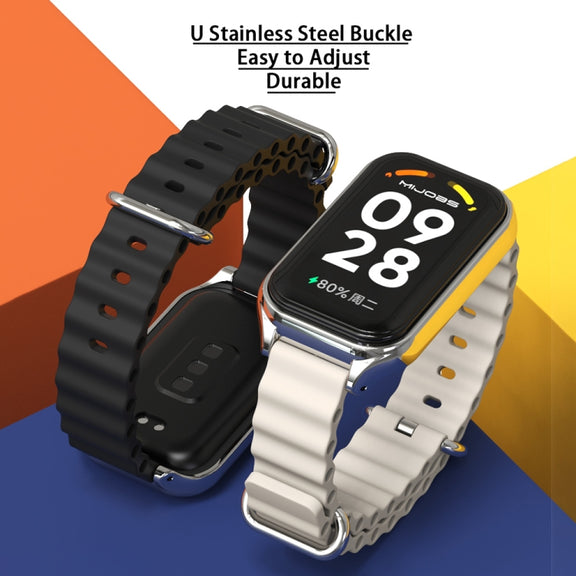 For Xiaomi Smart Band 8 Active / Redmi Band 2 Mijobs Metal Shell Ocean Silicone Watch Band(Yellow Gold)