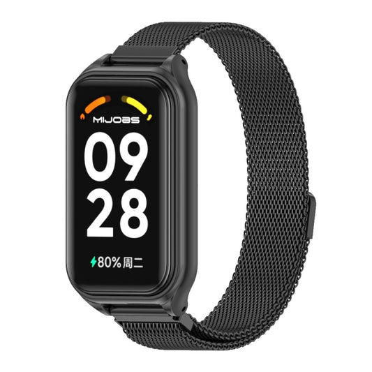 For Xiaomi Smart Band 8 Active / Redmi Band 2 Mijobs Metal Shell + Milan Magnetic Metal Watch Band(Black) - free shipping - PMC Jewellery - Order now!