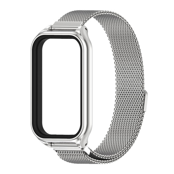 For Xiaomi Smart Band 8 Active / Redmi Band 2 Mijobs Metal Shell + Milan Magnetic Metal Watch Band(Silver)