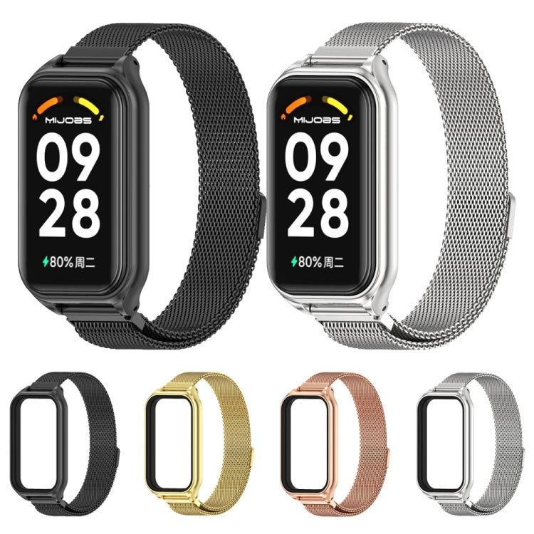 For Xiaomi Smart Band 8 Active / Redmi Band 2 Mijobs Metal Shell + Milan Magnetic Metal Watch Band(Black)