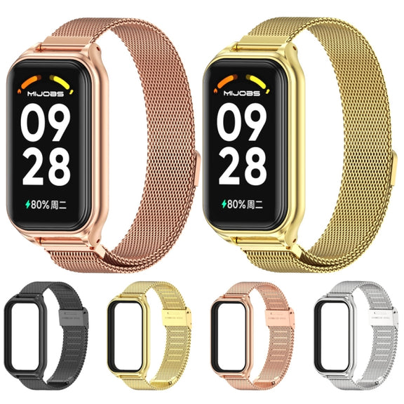 For Xiaomi Smart Band 8 Active / Redmi Band 2 Mijobs Metal Shell + Milan Buckle Metal Watch Band(Silver)
