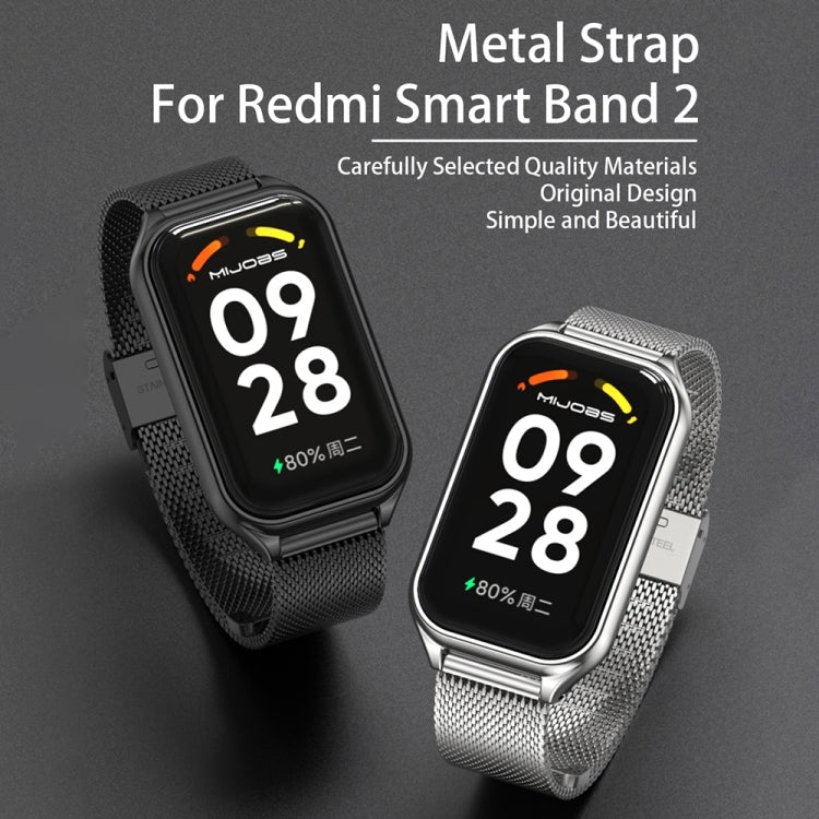 For Xiaomi Smart Band 8 Active / Redmi Band 2 Mijobs Metal Shell + Milan Buckle Metal Watch Band(Black)