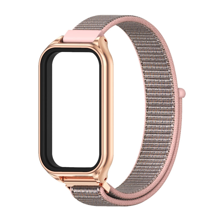 For Xiaomi Smart Band 8 Active / Redmi Band 2 Mijobs Metal Shell Breathable Nylon Loop Watch Band(Pink Rose Gold) - Watch Bands by MIJOBS | Online Shopping South Africa | PMC TechLife | Buy Now Pay Later Mobicred