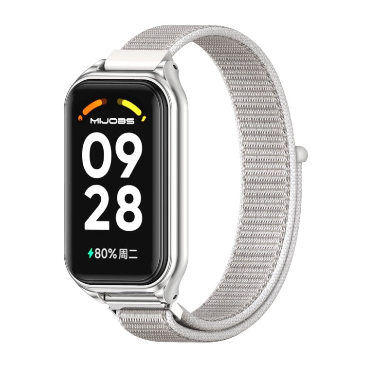 For Xiaomi Smart Band 8 Active / Redmi Band 2 Mijobs Metal Shell Breathable Nylon Loop Watch Band(Sea Shell Silver) - Watch Bands by MIJOBS | Online Shopping South Africa | PMC TechLife | Buy Now Pay Later Mobicred