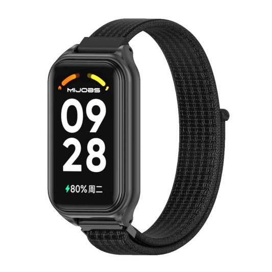 For Xiaomi Smart Band 8 Active / Redmi Band 2 Mijobs Metal Shell Breathable Nylon Loop Watch Band(Black) - Watch Bands by MIJOBS | Online Shopping South Africa | PMC Jewellery | Buy Now Pay Later Mobicred