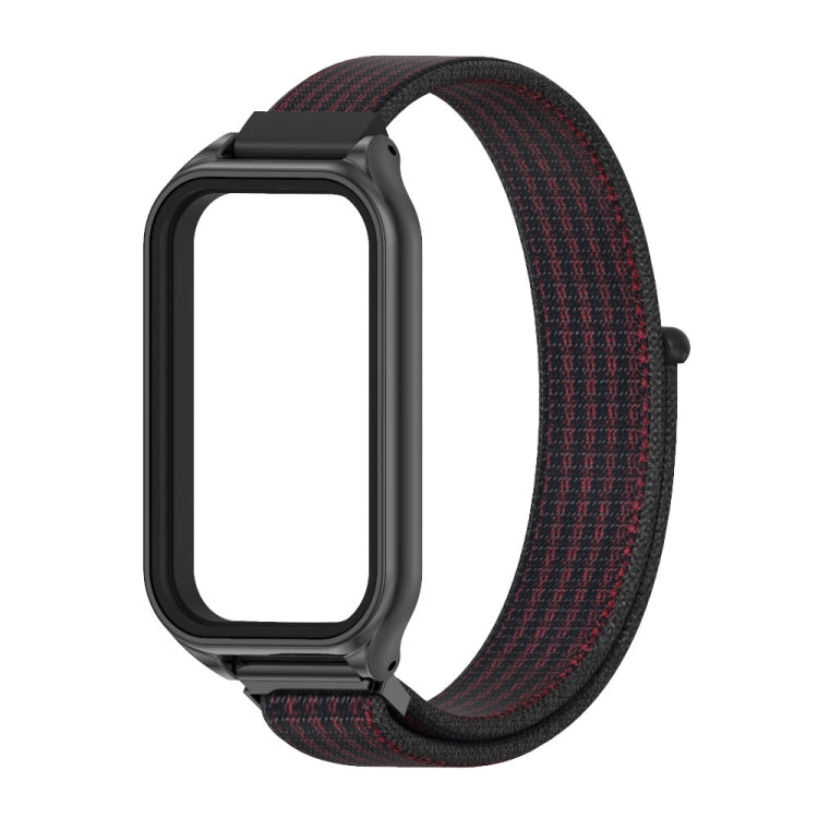 For Xiaomi Smart Band 8 Active / Redmi Band 2 Mijobs Metal Shell Breathable Nylon Loop Watch Band(Black Red) - Watch Bands by MIJOBS | Online Shopping South Africa | PMC TechLife | Buy Now Pay Later Mobicred