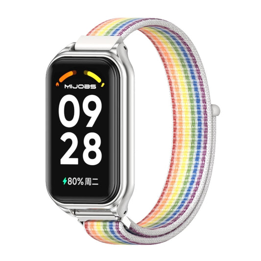 For Xiaomi Smart Band 8 Active / Redmi Band 2 Mijobs Metal Shell Breathable Nylon Loop Watch Band(Colorful Silver) - Watch Bands by MIJOBS | Online Shopping South Africa | PMC Jewellery | Buy Now Pay Later Mobicred