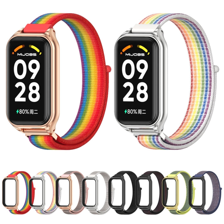 For Xiaomi Smart Band 8 Active / Redmi Band 2 Mijobs Metal Shell Breathable Nylon Loop Watch Band(Black Red)