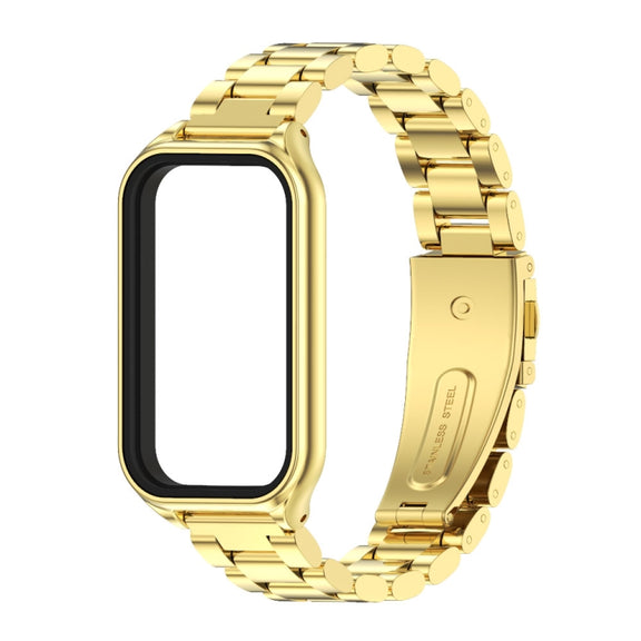 For Xiaomi Smart Band 8 Active / Redmi Band 2 Mijobs Metal Shell + Three-Bead Stainless Steel Watch Band(Gold)