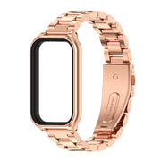 For Xiaomi Smart Band 8 Active / Redmi Band 2 Mijobs Metal Shell + Three-Bead Stainless Steel Watch Band(Rose Gold)