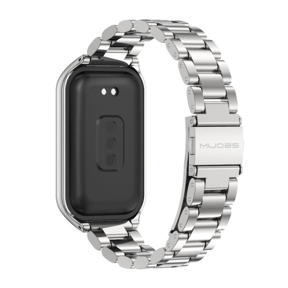 For Xiaomi Smart Band 8 Active / Redmi Band 2 Mijobs Metal Shell + Three-Bead Stainless Steel Watch Band(Silver)