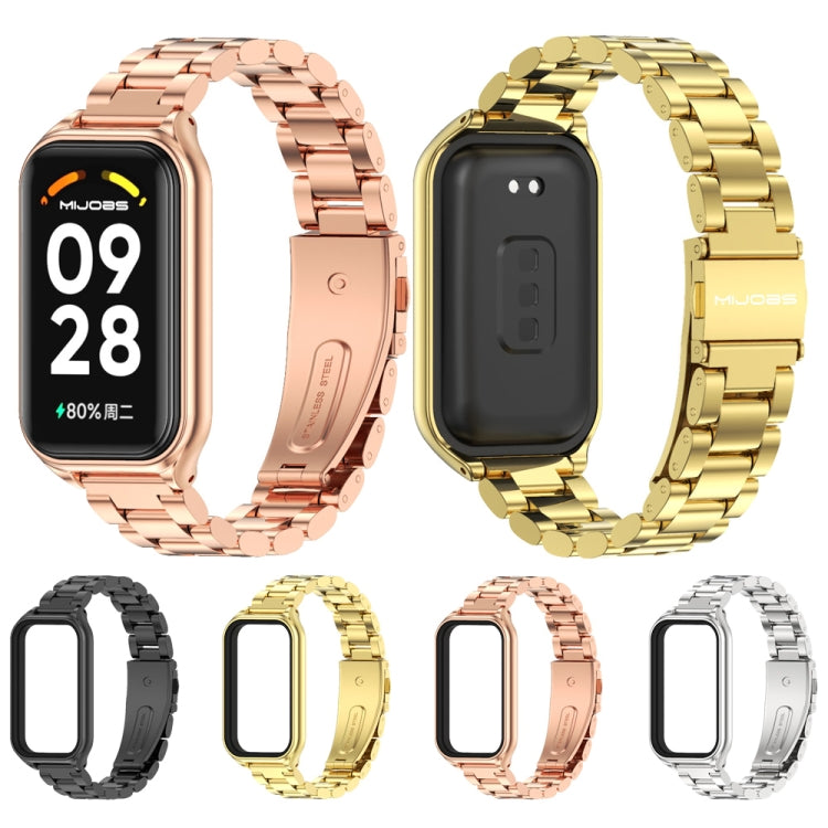 For Xiaomi Smart Band 8 Active / Redmi Band 2 Mijobs Metal Shell + Three-Bead Stainless Steel Watch Band(Rose Gold)