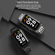 For Xiaomi Smart Band 8 Active / Redmi Band 2 Mijobs Metal Shell + Three-Bead Stainless Steel Watch Band(Rose Gold)