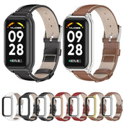 For Xiaomi Smart Band 8 Active / Redmi Band 2 Mijobs Metal Shell Genuine Leather Watch Band(Red Rose Gold)