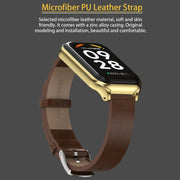 For Xiaomi Smart Band 8 Active / Redmi Band 2 Mijobs Metal Shell Genuine Leather Watch Band(White Silver)