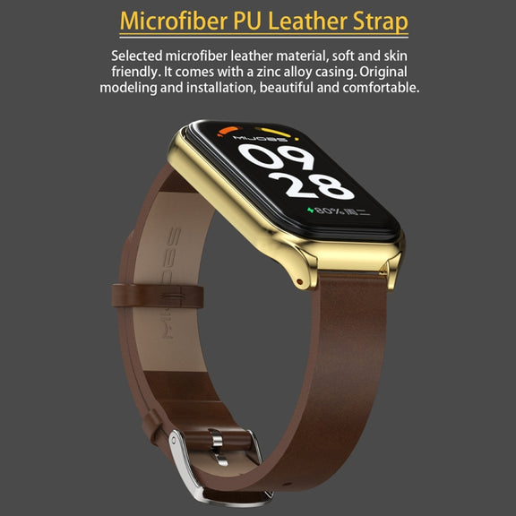 For Xiaomi Smart Band 8 Active / Redmi Band 2 Mijobs Metal Shell Genuine Leather Watch Band(Red Rose Gold)