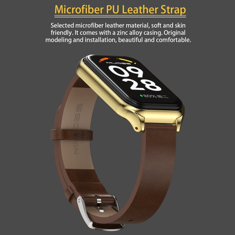 For Xiaomi Smart Band 8 Active / Redmi Band 2 Mijobs Metal Shell Genuine Leather Watch Band(Red Rose Gold)