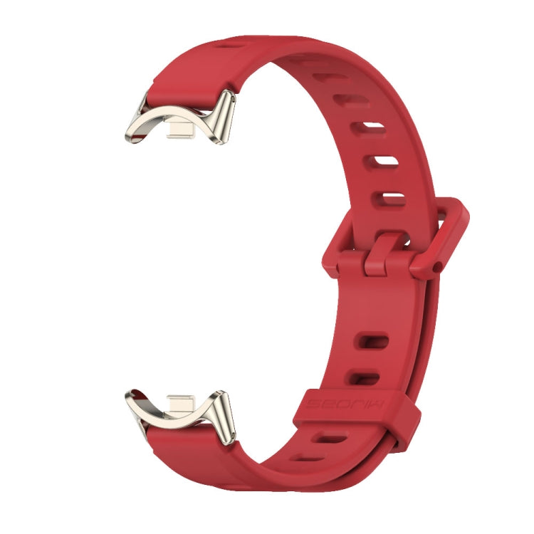 For Xiaomi Mi Band 8 / 9 / 9 NFC Mijobs Flat Hole Breathable Silicone Watch Band(Red+Light Gold) - Watch Bands by MIJOBS | Online Shopping South Africa | PMC TechLife | Buy Now Pay Later Mobicred