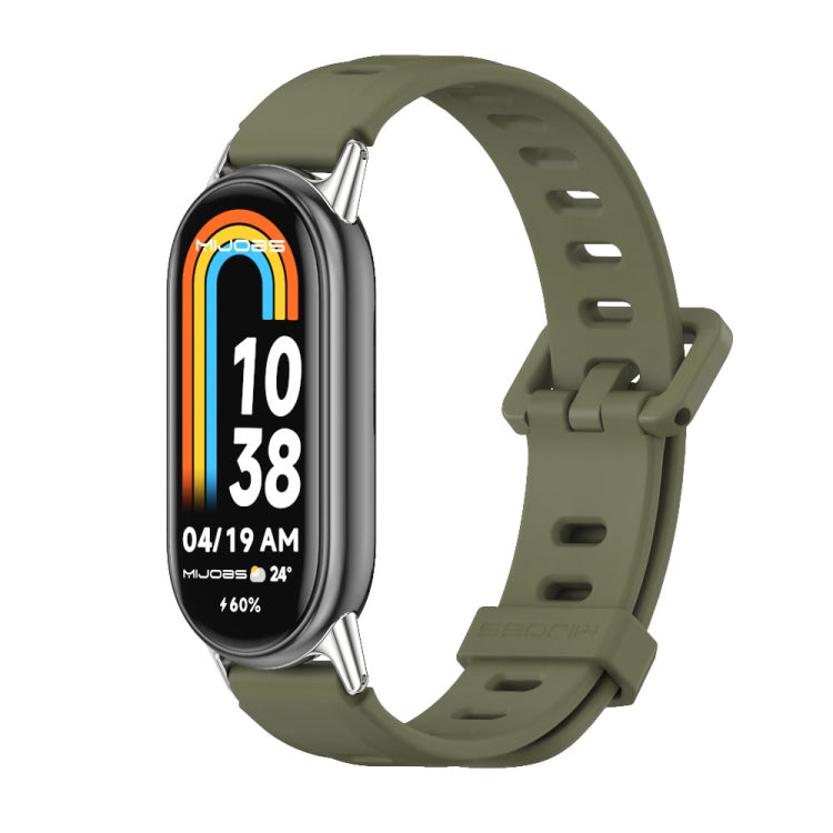 For Xiaomi Mi Band 8 / 9 / 9 NFC Mijobs Flat Hole Breathable Silicone Watch Band(Army Green+Silver) - Watch Bands by MIJOBS | Online Shopping South Africa | PMC TechLife | Buy Now Pay Later Mobicred