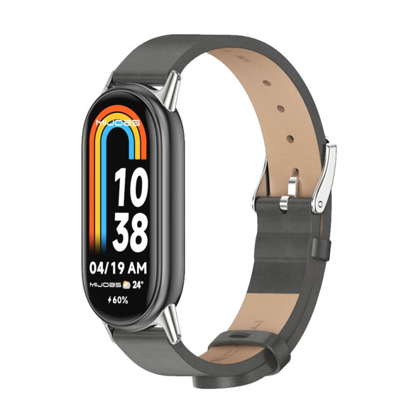 For Xiaomi Smart Band 10 / 9 / 8 Mijobs Microfiber PU Leather Watch Band(Grey Silver)