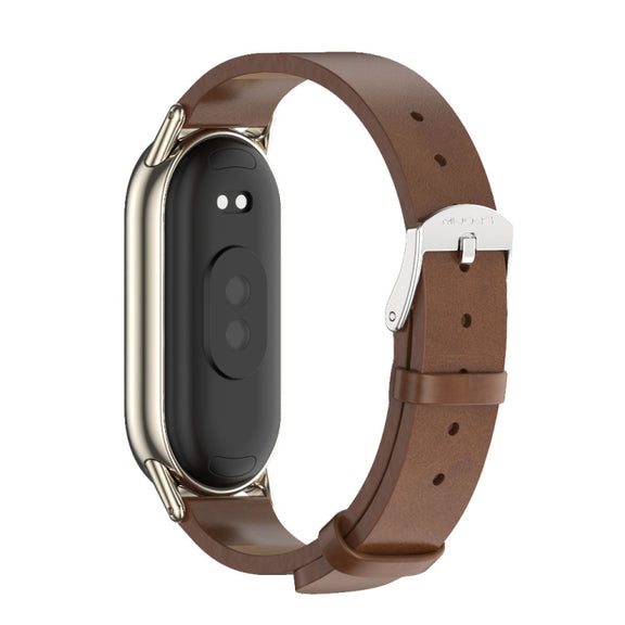 For Xiaomi Smart Band 10 / 9 / 8 Mijobs Microfiber PU Leather Watch Band(Brown Light Gold)