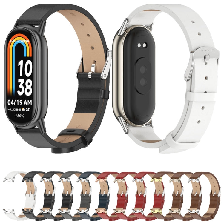 For Xiaomi Mi Band 8 / 9 / 9 NFC Mijobs Microfiber PU Leather Watch Band(Brown Silver)