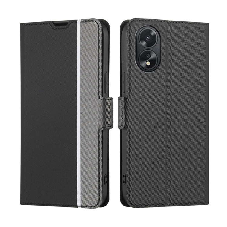 For OPPO A38 4G / A18 4G Twill Texture Side Button Leather Phone Case(Black) - OPPO Cases by PMC TechLife | Online Shopping South Africa | PMC TechLife | Buy Now Pay Later Mobicred