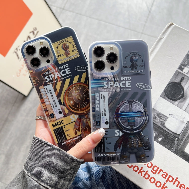 For iPhone 14 Plus Dual-side IMD Astronaut Frosted Phone Case(Black Gold)