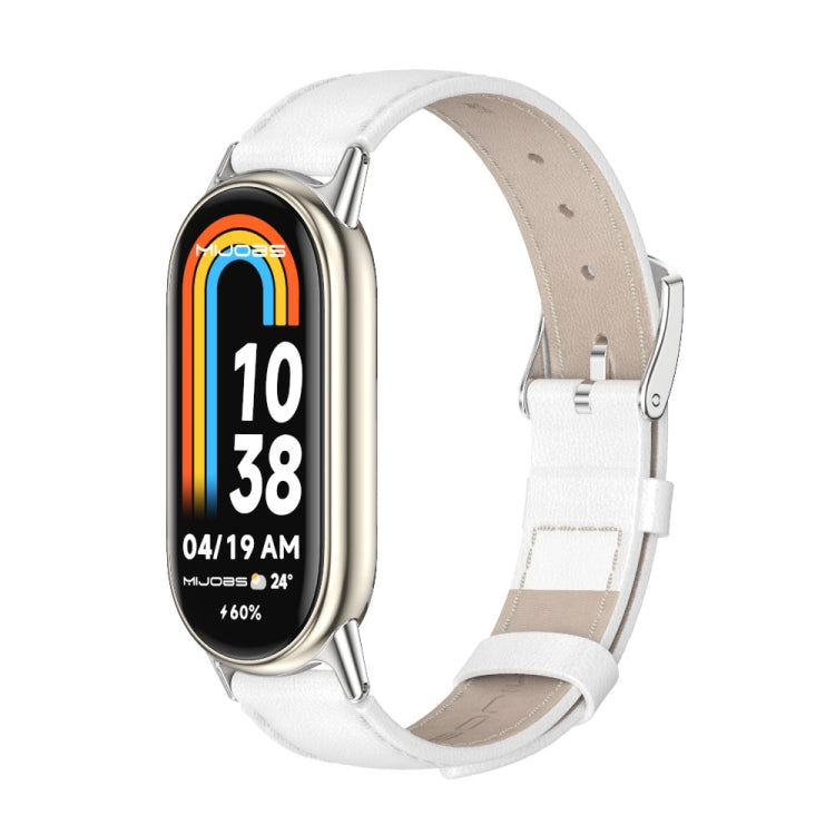 For Xiaomi Mi Band 8 / 9 / 9 NFC Mijobs Genuine Leather Watch Band(White Silver) - Watch Bands by MIJOBS | Online Shopping South Africa | PMC TechLife | Buy Now Pay Later Mobicred
