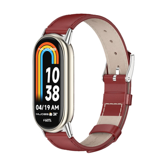 For Xiaomi Mi Band 8 / 9 / 9 NFC Mijobs Genuine Leather Watch Band(Red Silver) - Watch Bands by MIJOBS | Online Shopping South Africa | PMC Jewellery | Buy Now Pay Later Mobicred