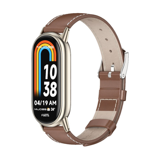 For Xiaomi Mi Band 8 / 9 / 9 NFC Mijobs Genuine Leather Watch Band(Brown Light Gold) - Watch Bands by MIJOBS | Online Shopping South Africa | PMC Jewellery | Buy Now Pay Later Mobicred