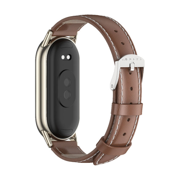 For Xiaomi Mi Band 8 / 9 / 9 NFC Mijobs Genuine Leather Watch Band(Brown Light Gold)