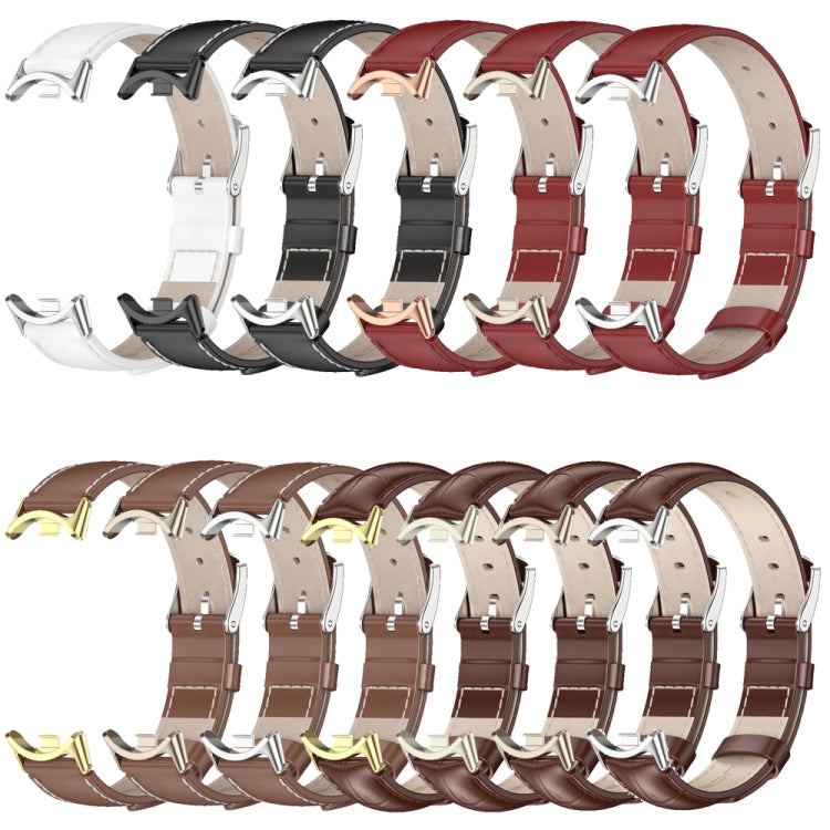 For Xiaomi Mi Band 8 / 9 / 9 NFC Mijobs Genuine Leather Watch Band(Bamboo Coffee Light Gold)