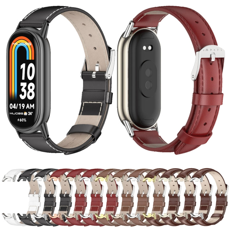For Xiaomi Mi Band 8 / 9 / 9 NFC Mijobs Genuine Leather Watch Band(Bamboo Coffee Light Gold)