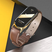 For Xiaomi Mi Band 8 / 9 / 9 NFC Mijobs Genuine Leather Watch Band(Bamboo Coffee Light Gold)