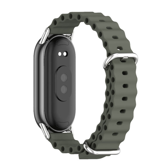 For Xiaomi Mi Band 8 / 9 / 9 NFC Mijobs Marine Silicone Breathable Watch Band(Khaki Green Silver)