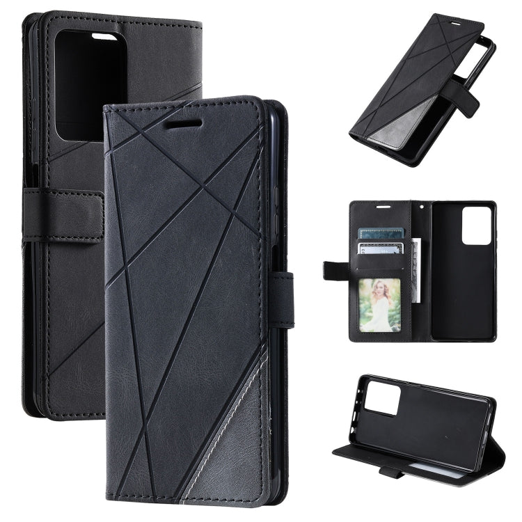 For Redmi Note 12 5G Skin Feel Splicing Horizontal Flip Leather Phone Case(Black)